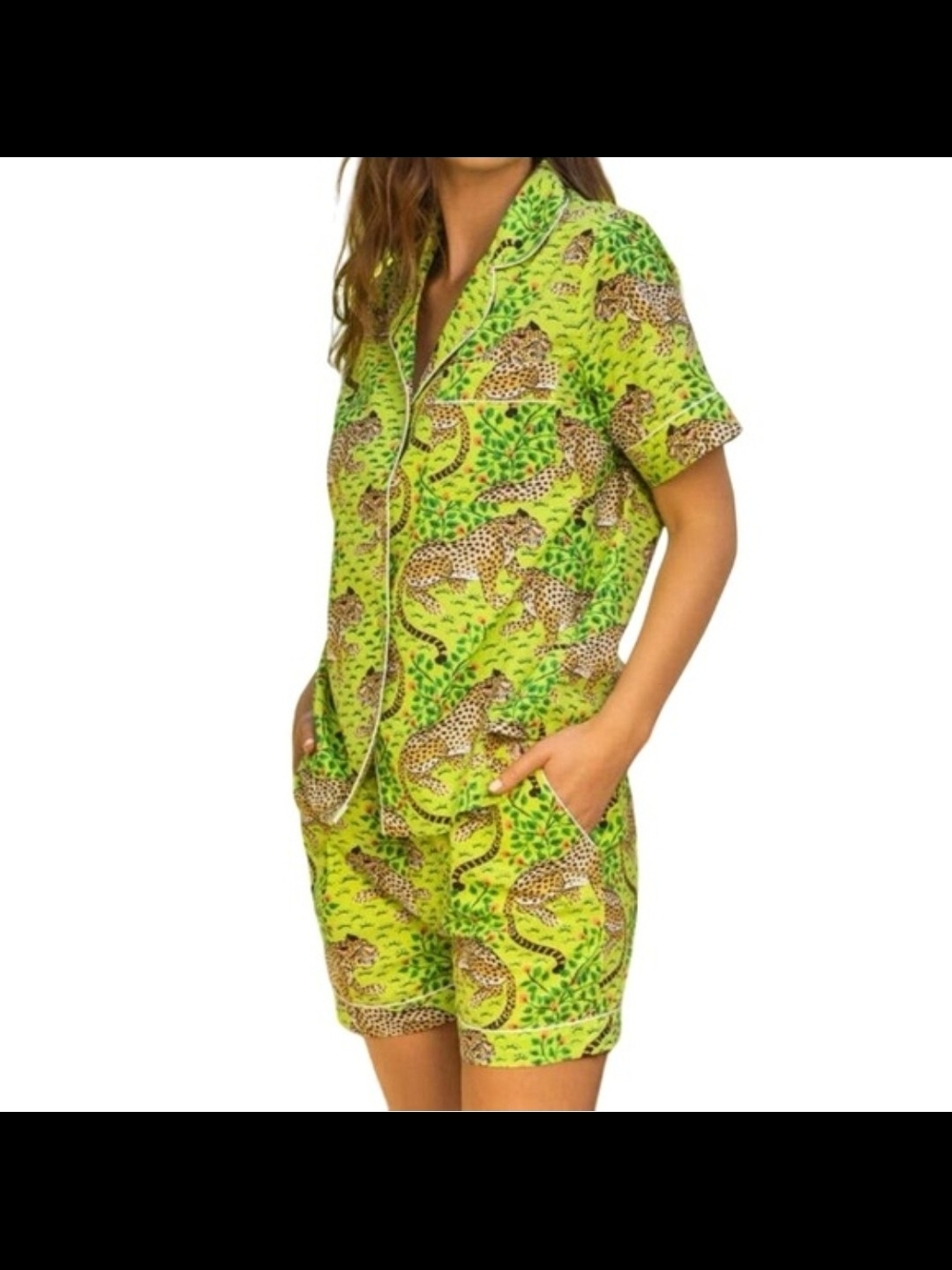Leopard Print Short Pajama Set in Neon Green